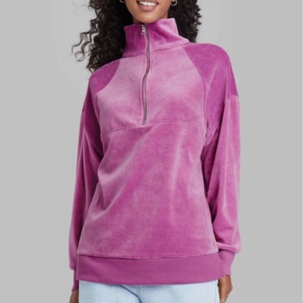🖤Wild Fable Pink Velour Half Zip Sweater Pullover